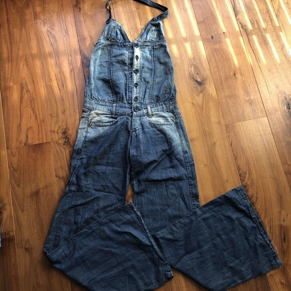 Miss Sixty Collection Ombrรฉ Lightweight Denim Halter Jumpsuit Size Small RARE!